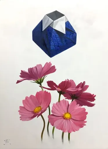 秋桜と折り紙富士